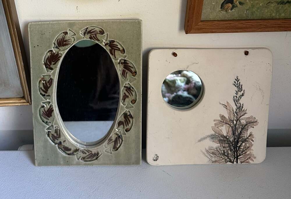 Vintage ceramic art pottery mirrors Wildflowers by Cricket" set 2 wall decor set